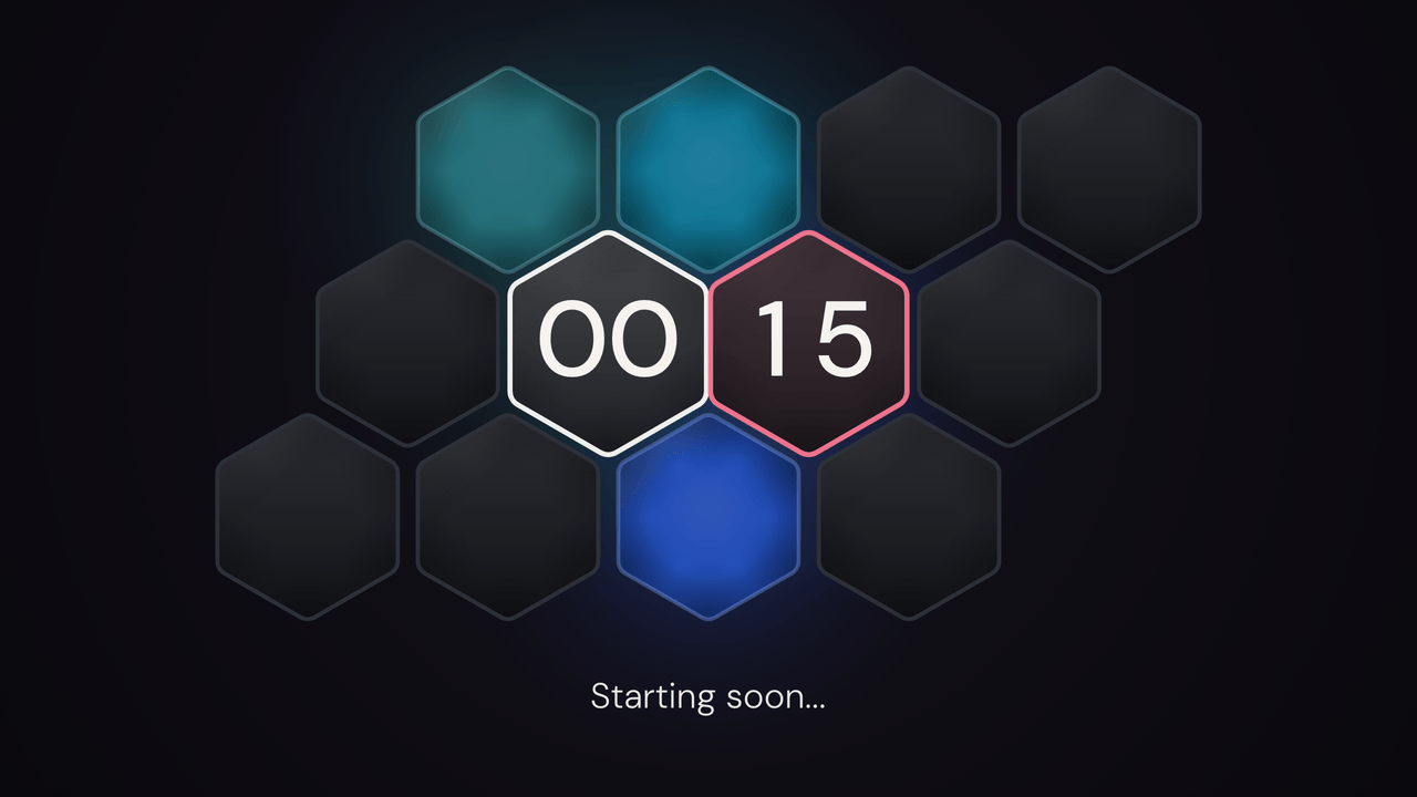 Hex Cluster: final minute. 15 seconds left of a 5-minute timer.